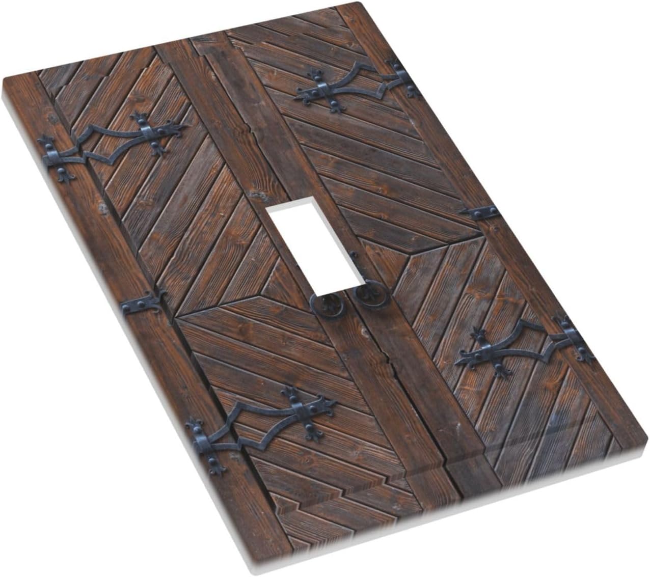 Decorative Light Switch Plate Covers Vintage Brown Wood Barn Door 1 Gang Light Switch Cover Plate Single Toggle Wall Plate Outlet Covers Faceplate for Farmhouse Home Decor （2 Pack）