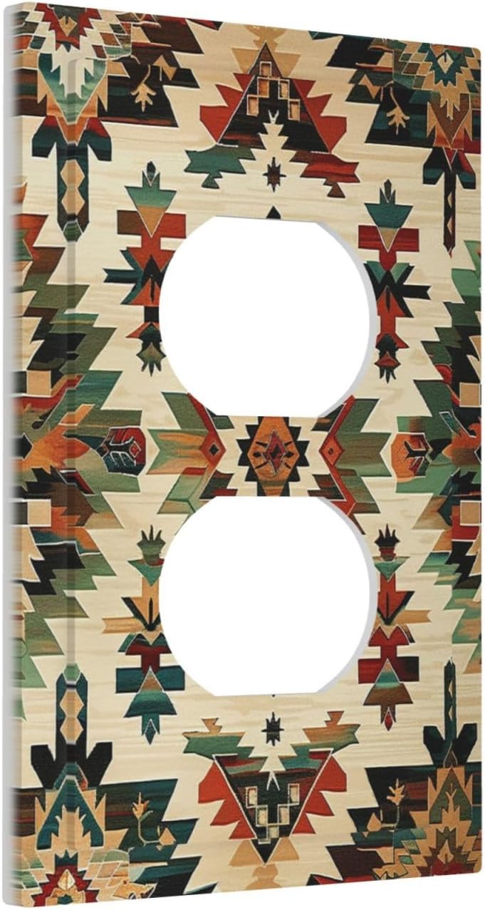 Outlet Covers Southwest Rustic American Indian Aztec Boho 1 Gang Duplex Light Switch Cover Decorative Switch Plates Electrical Receptacle Faceplate Wall Plate for Bed Room living Room