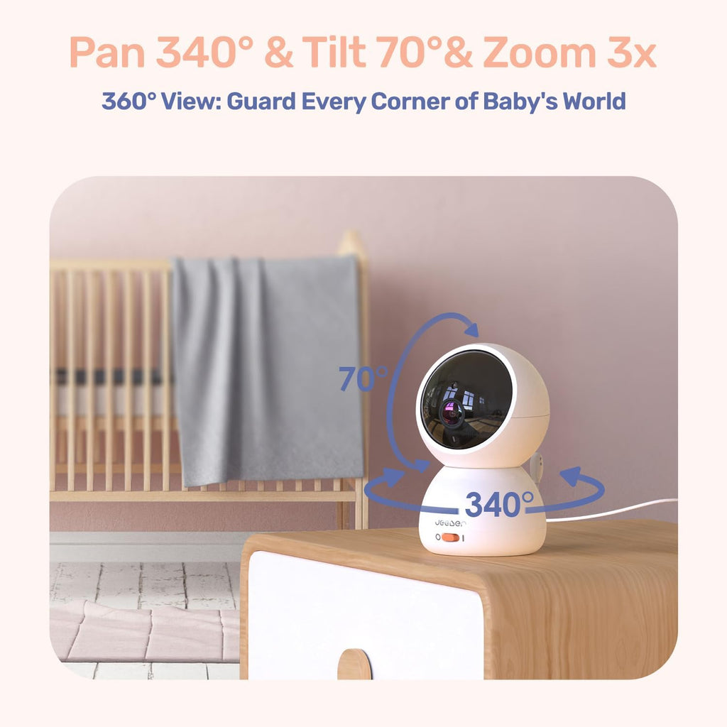 1080P WiFi Baby Monitor with 2 Camera and Audio, Pan-Tilt-Zoom Video Camera, 4'' IPS Screen, HD Night Vision, Motion & Cry Detection, 360° View, Temperature Sensor, Feeding Reminder, Lullabies