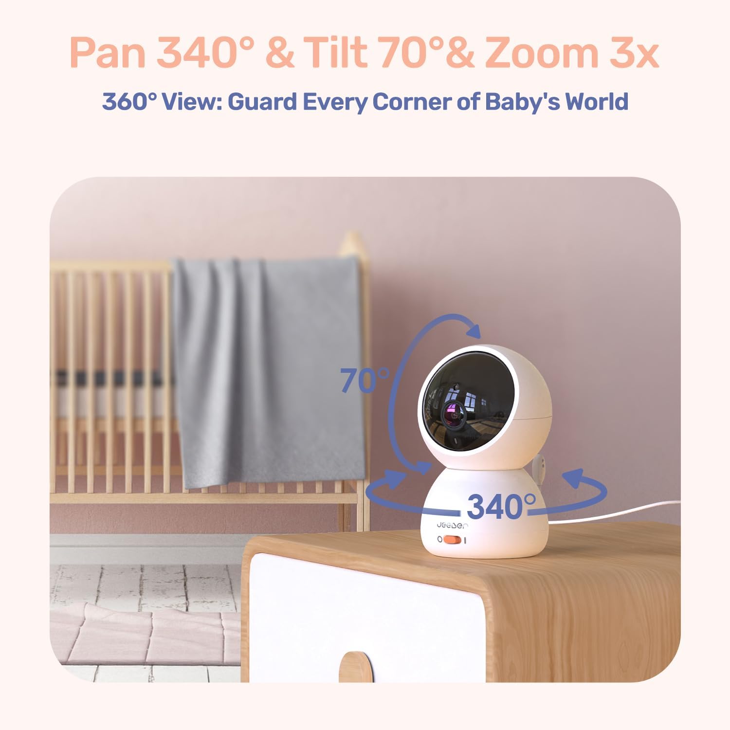 1080P WiFi Baby Monitor with 2 Camera and Audio, Pan-Tilt-Zoom Video Camera, 4'' IPS Screen, HD Night Vision, Motion & Cry Detection, 360° View, Temperature Sensor, Feeding Reminder, Lullabies