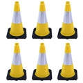 6 Pack 18 Inch Yellow Traffic Cones with Reflective Bands, Durable Black Base Cones for Factory Safety, Loading Zones and Parking Guidance (6, Yellow, 18 Inch)