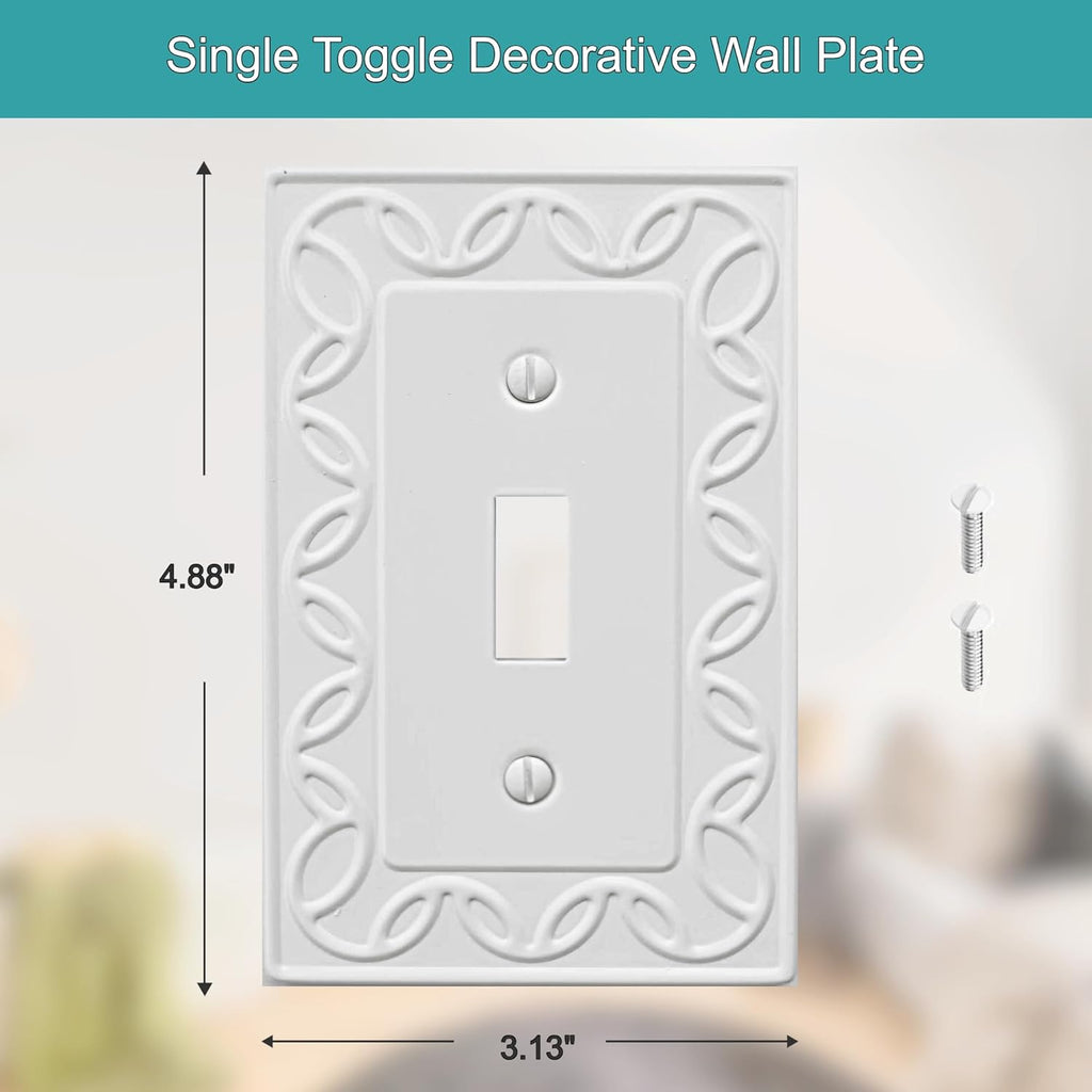 Single Toggle Light Switch Cover NovaBloom Metal Wall Plate, 4-Pack White 1 Gang, Light Switch Cover Decorative Wallplate, Durable