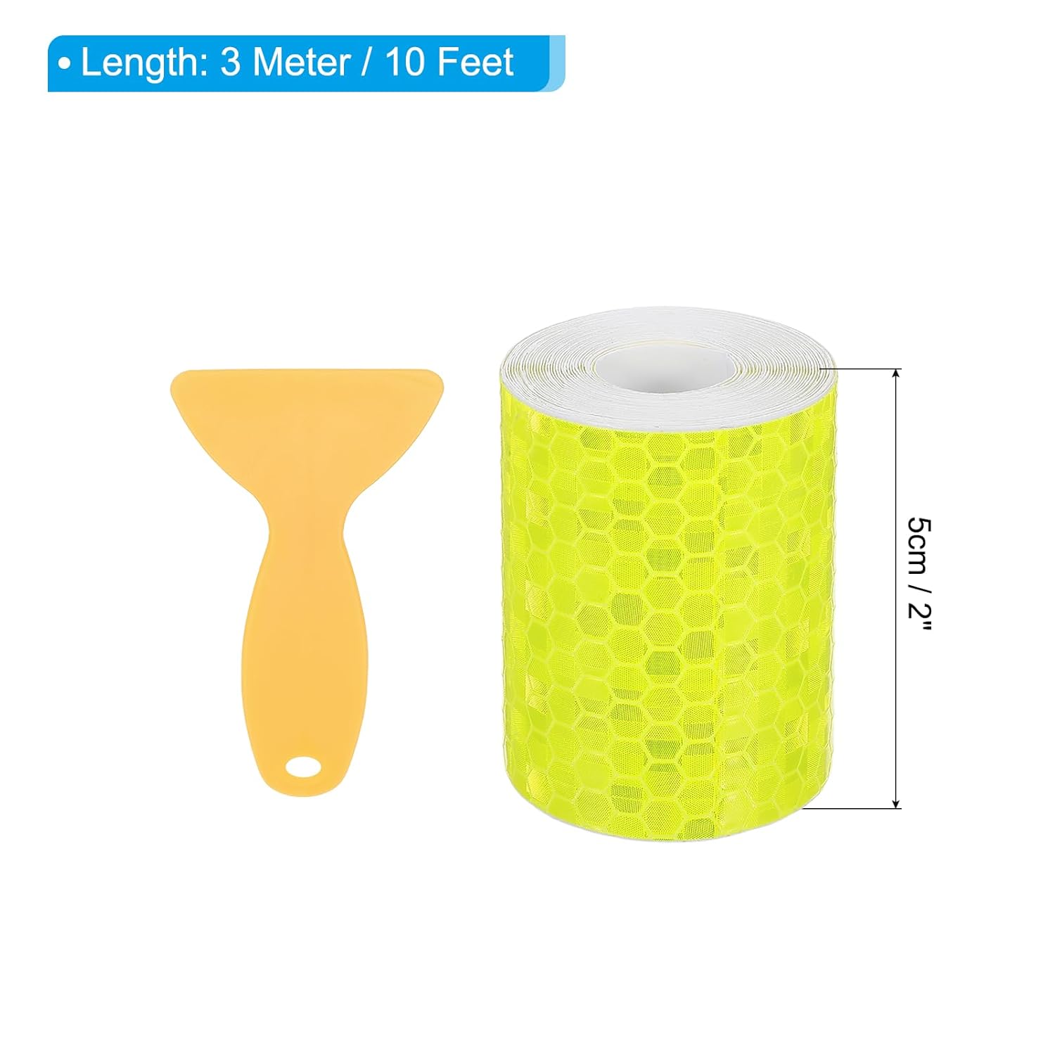PATIKIL 2 Inch x 10 ft Reflective Tape, 1 Roll Waterproof Self Adhesive High Visibility Caution Warning Safety Tape Reflector with Scraper for Trucks Trailers Cars, Bright Yellow