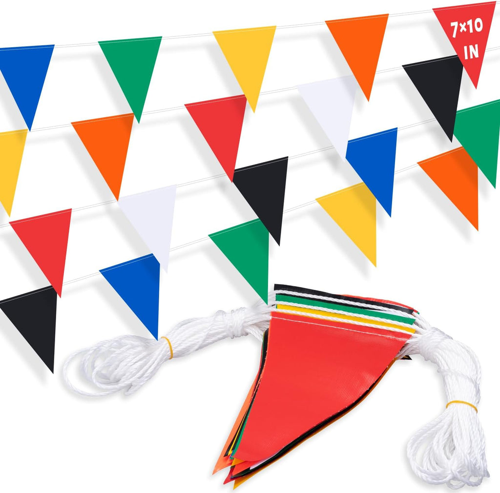 105ft Pennant Banner Flags, 7"x10" Fluorescent Multicolor Safety Flagging Warning Banner for Construction Site/Traffic Control/Boundary Barrier Signs, Perimeter Marking Flags on String, 45 Pcs