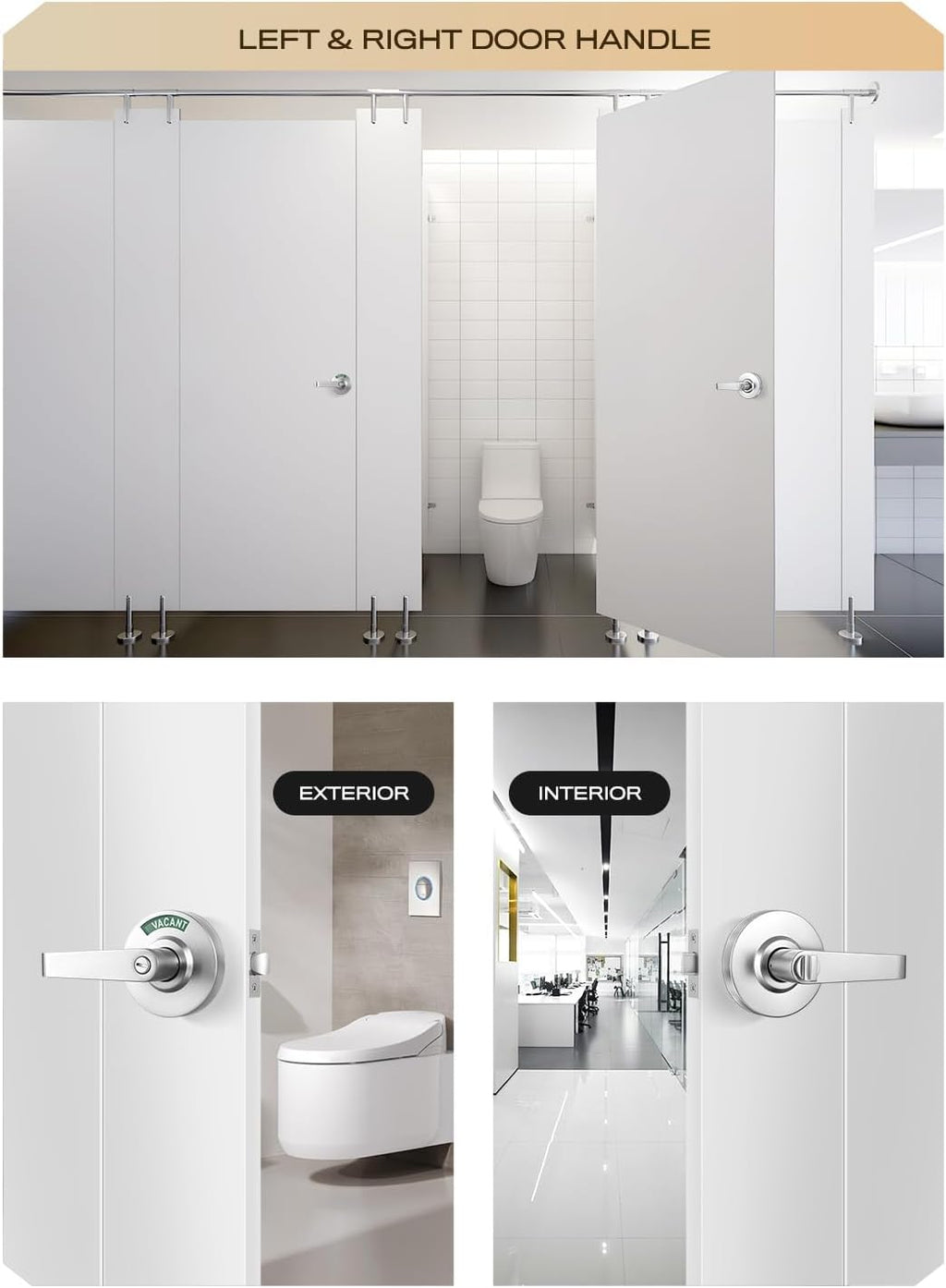 Leydebong Bathroom Privacy Indicator Handle Lock, Large in-USE or Vacant Indicator, Commercial Grade Bathroom Door Lock Handle with Occupancy Indicator