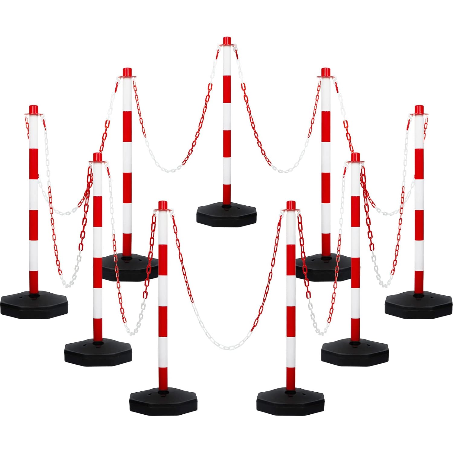 Amylove 9 Packs Traffic Delineator Post Cone with Base, Traffic Cones Safety Cones Caution Cones Plastic Stanchion Chain Safety Barriers with 6.6 Feet Link Chain and S Hooks for Parking Lot (Red)