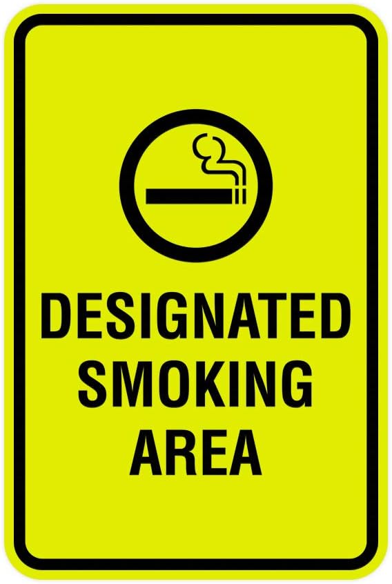 Signs ByLITA Portrait Round Designated Smoking Area Sign with Adhesive Tape, Mounts On Any Surface, Weather Resistant, Indoor/Outdoor Use (Yellow/Black) - Large 2 Pack