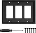 Black Modern Decorative Wall Plate Light Switch Cover Decorator Outlet Covers Rocker Switch Plates Bamboo Fiber Material Wall Plates for Kitchen Bathroom (3 Gang Triple Decorator-1 Pack)