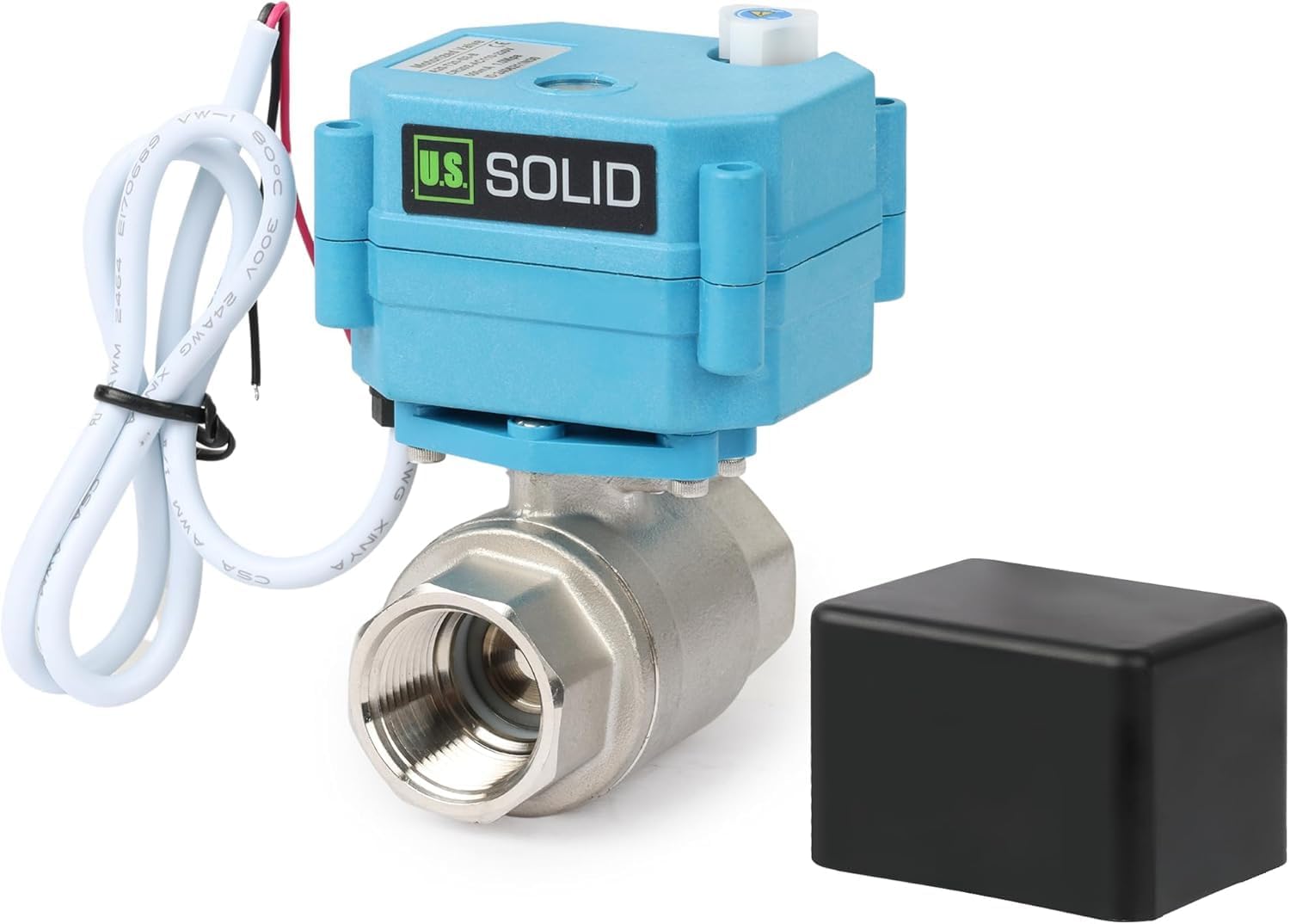 U.S. Solid Motorized Ball Valve – 3/4" 316 Stainless Steel, IP67 Waterproof, 110-230V AC, Full Port, 2-Wire Auto-Return, Normally Closed, Electric Valve for HVAC, Water, Oil, and Gas