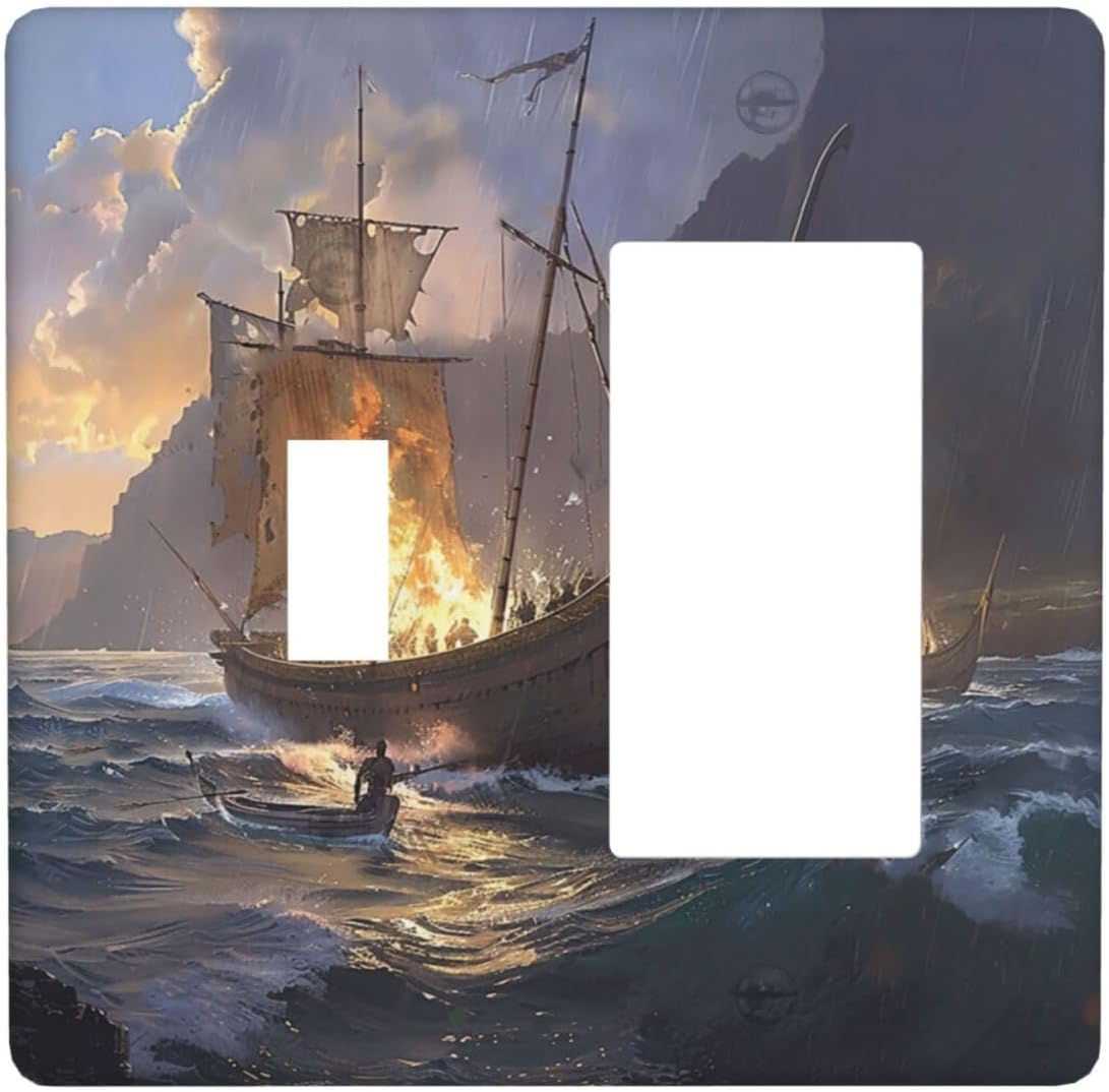 Outlet Covers Medieval Vintage Sailing Adventure Sailings Ocean Waves 1 Toggle 1 Rocker Combo Light Switch Cover Plate Decorative Switch Plate Covers Electrical Wall Plate for Bedroom Cabin Decor