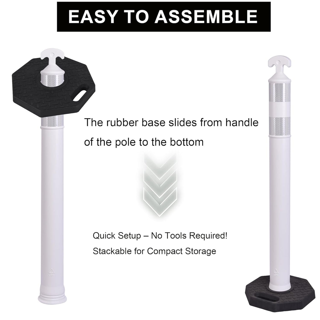 OrangeStar 9-Pack 42" Traffic Delineator Post Cones with Heavy Duty Rubber Base, White Safety Cones for Road, Parking Lot, Warehouse, Construction Zone Safety