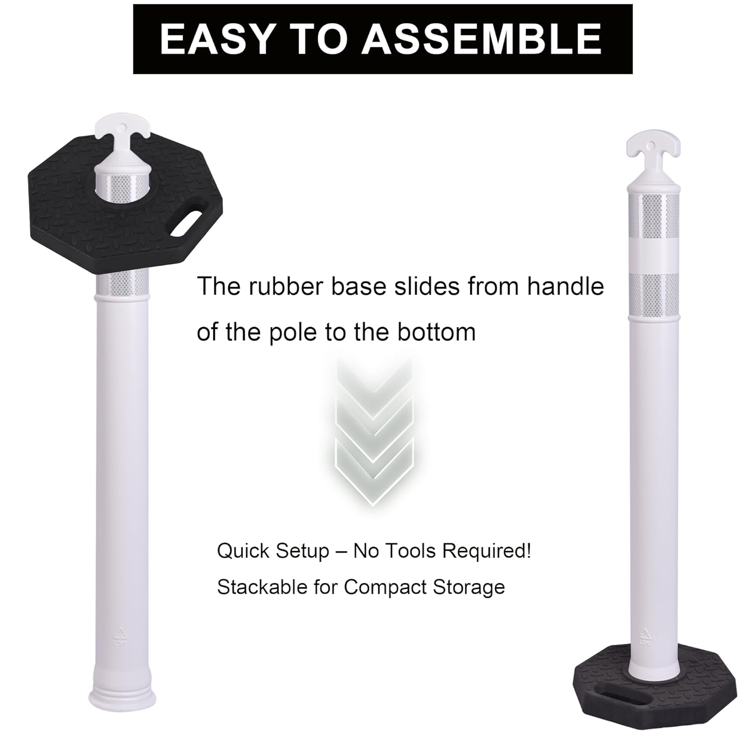 OrangeStar 9-Pack 42" Traffic Delineator Post Cones with Heavy Duty Rubber Base, White Safety Cones for Road, Parking Lot, Warehouse, Construction Zone Safety