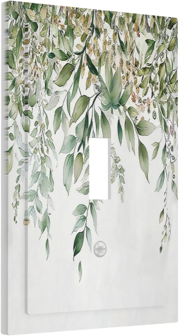 Decorative Light Switch Cover Sage Green Eucalyptus Watercolor Plant Leaves 1 Gang Single Toggle Device Electrical Faceplate Switchplates Decorator Outlet Wall Plate for Bedroom Bathroom