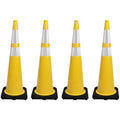 4 Pack 36 Inch Yellow PVC Safety Cones with Black Base, Extra Tall Traffic Cones for Road Construction, Garage Entrance, Outdoor Events (4, Yellow, 36 Inch)