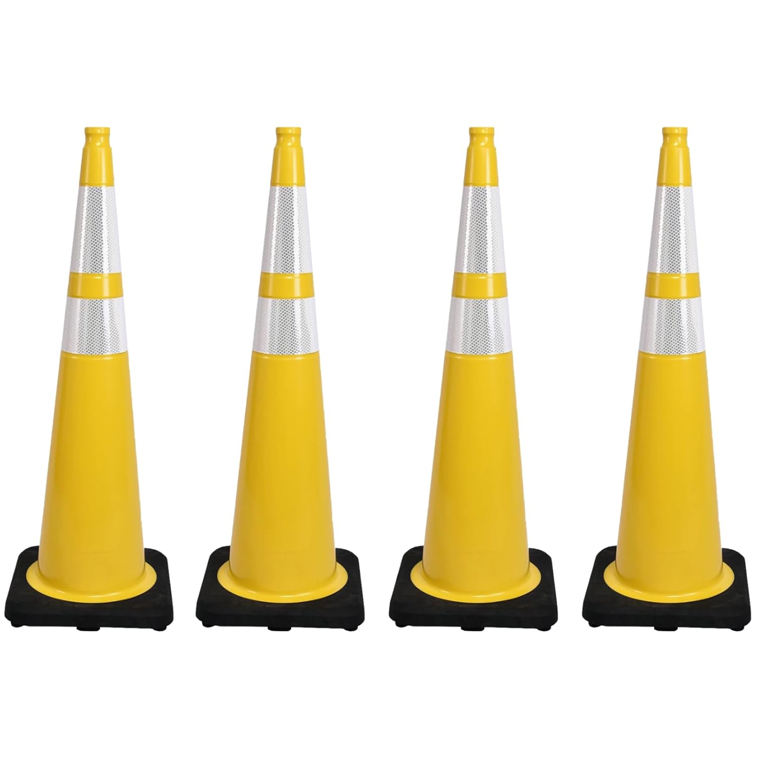 4 Pack 36 Inch Yellow PVC Safety Cones with Black Base, Extra Tall Traffic Cones for Road Construction, Garage Entrance, Outdoor Events (4, Yellow, 36 Inch)