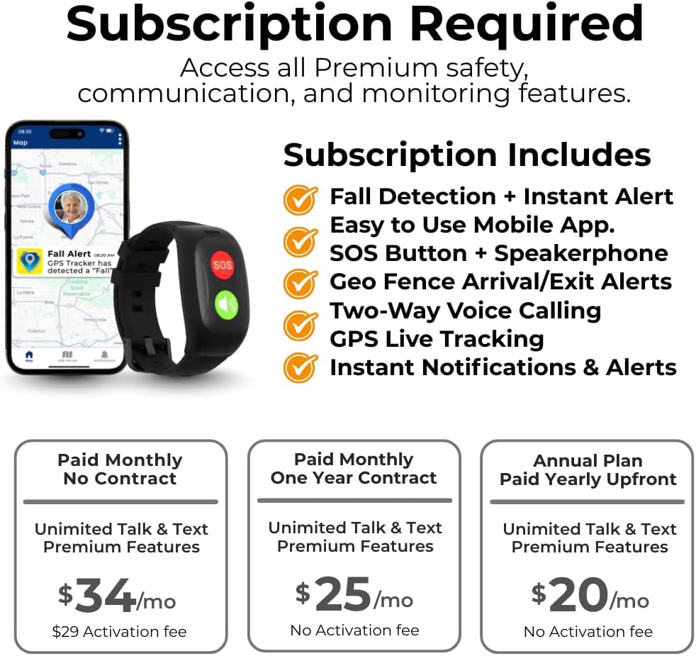 SecuLife SOS Wristband,Fall Detection, GPS Safety Bracelet for Seniors – SOS Button, Geo-Fencing, 2-Way Calling & Caregiver Tracking – Medical Alert Device, Simple & Reliable Alert System