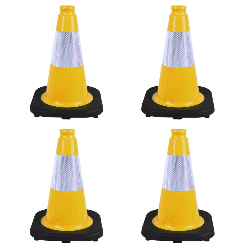4 Pack 12 Inch Yellow PVC Traffic Cones with Black Base, Durable Sports Training Markers for Gym, Indoor & Outdoor Activities (4, Yellow, 12 Inch)