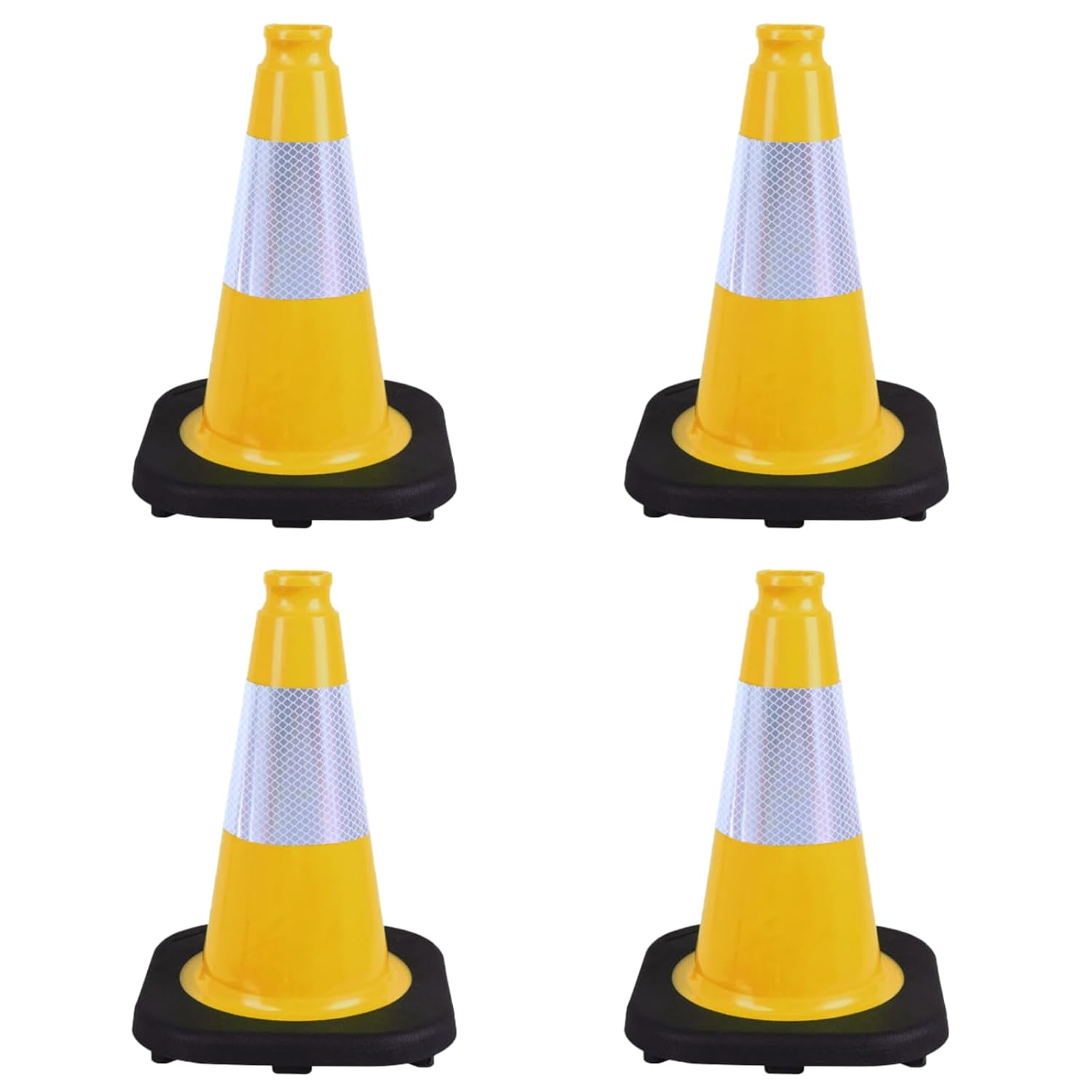4 Pack 12 Inch Yellow PVC Traffic Cones with Black Base, Durable Sports Training Markers for Gym, Indoor & Outdoor Activities (4, Yellow, 12 Inch)