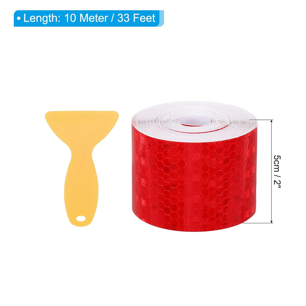 PATIKIL 2 Inch x 33 ft Reflective Tape, 1 Roll Waterproof Self Adhesive High Visibility Caution Warning Safety Tape Reflector with Scraper for Trucks Trailers Cars, Red