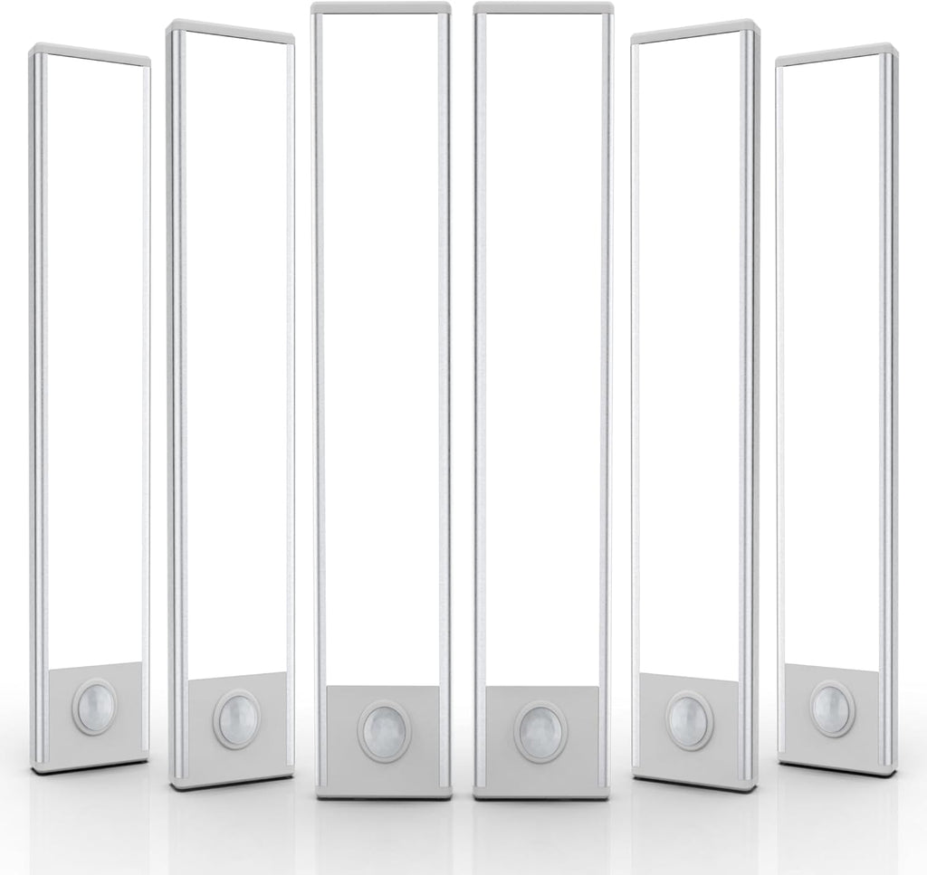 6 Pack Under Cabinet Lighting Wireless, 50 LED Rechargeable Battery Motion Sensor Light Indoor, Stick On Magnetic Closet Lights, Under Counter Lights for Kitchen, Stairs, White 12 in