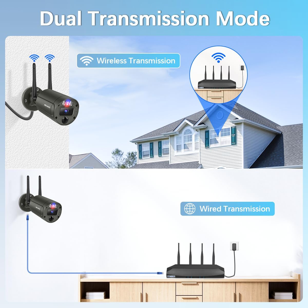 【90 Days Storage & 130° Wide Angle】 Outdoor Wireless Security Camera System, Wireless Cameras for Home Security, WiFi Video Surveillance DVR Kits