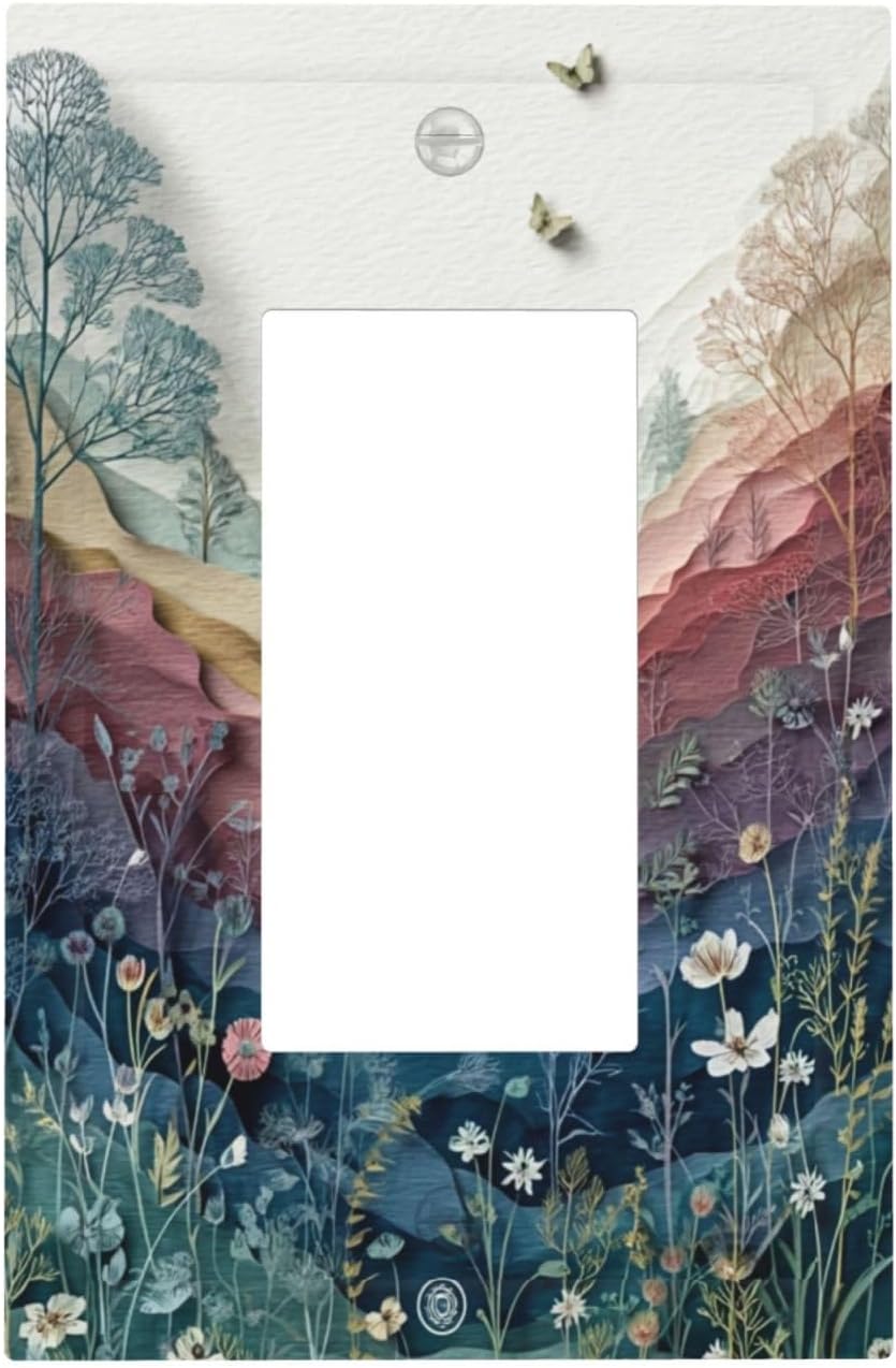 Wildflowers Rustic Flowers Floral Plants 1 Gang Single Rocker Wall Plate Cover Vintage Mountain Decorative Light Switch Covers Electrical Faceplate Switch Plates for Bathroom Kitchen Home