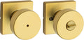 Kwikset Pismo Interior Privacy Door Knob with Lock, Door Handle for Bathroom and Bedroom, Satin Brass, Square, Keyless Turn Lock Doorknob, Microban Protection