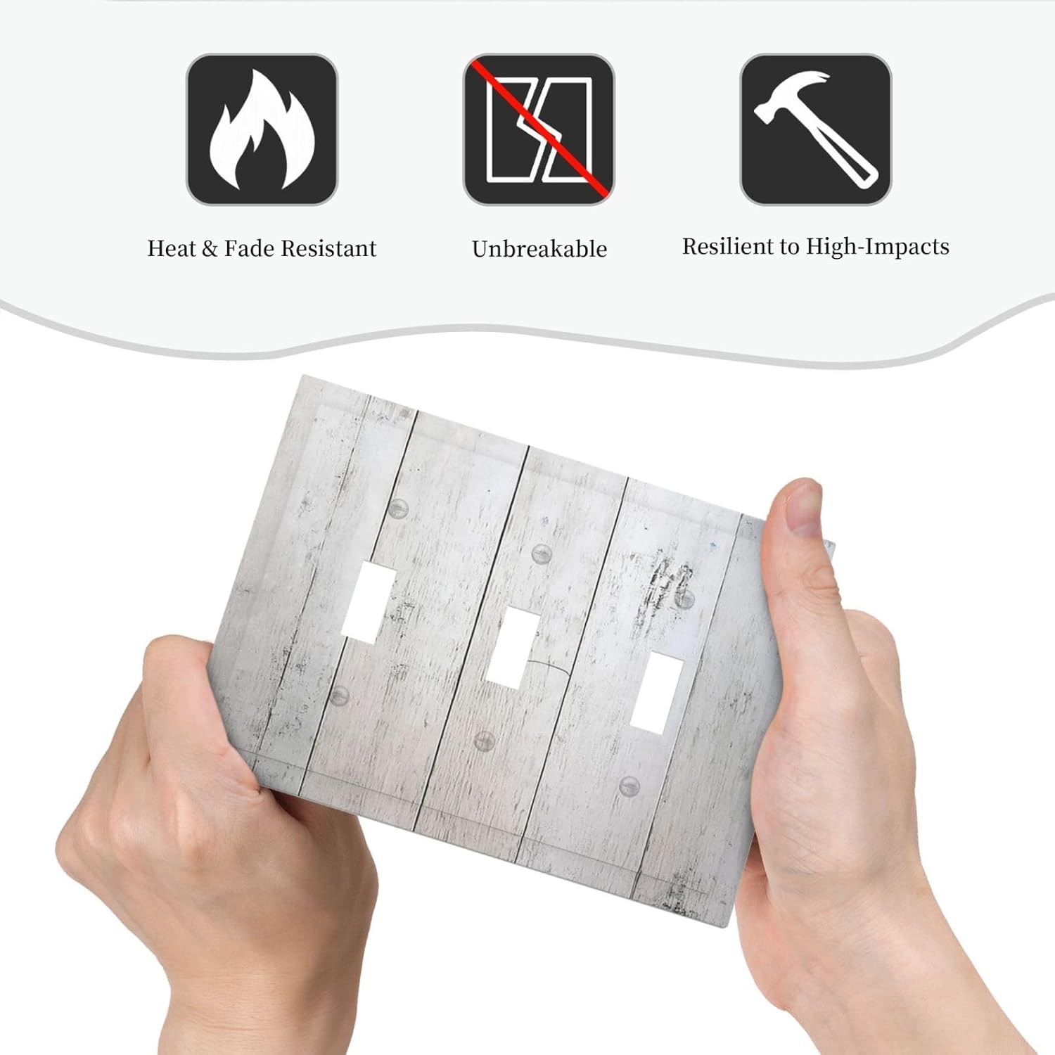 Rustic White Grey Wood Grain Decorative Switch Plates 3 Gang Wall Plate Triple Toggle Light Switch Cover Electrical Wall Panels Faceplate for Bedroom Bathroom Decor