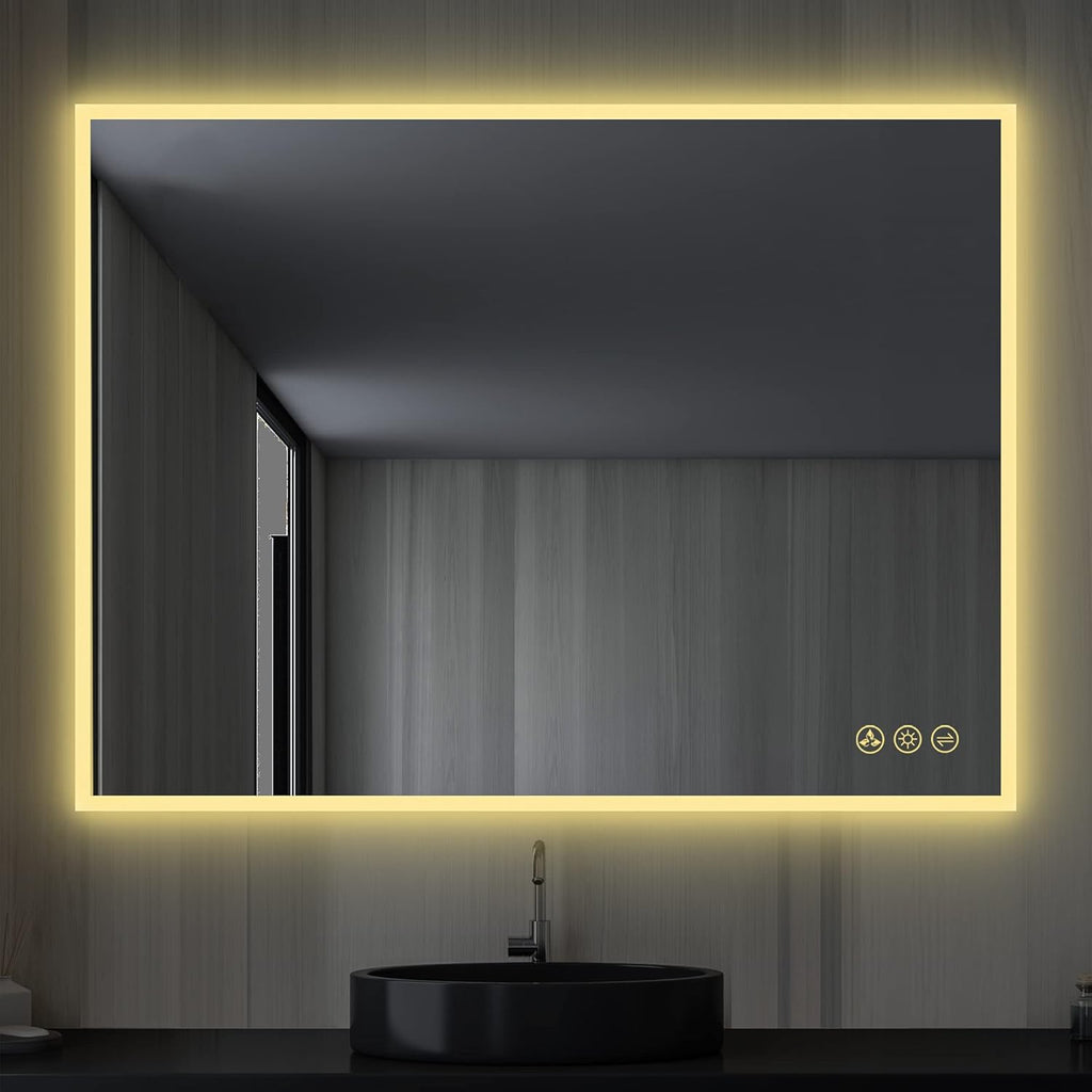 Blossom 48"X36" LED Bathroom Mirror with Lights, Front Lit and Backlight, Stepless Dimmable, Anti-Fog, Shatter-Proof Tempered Glass, Memory, 3 Colors Lighting Bathroom Mirrors for Vanity Makeup Mirror