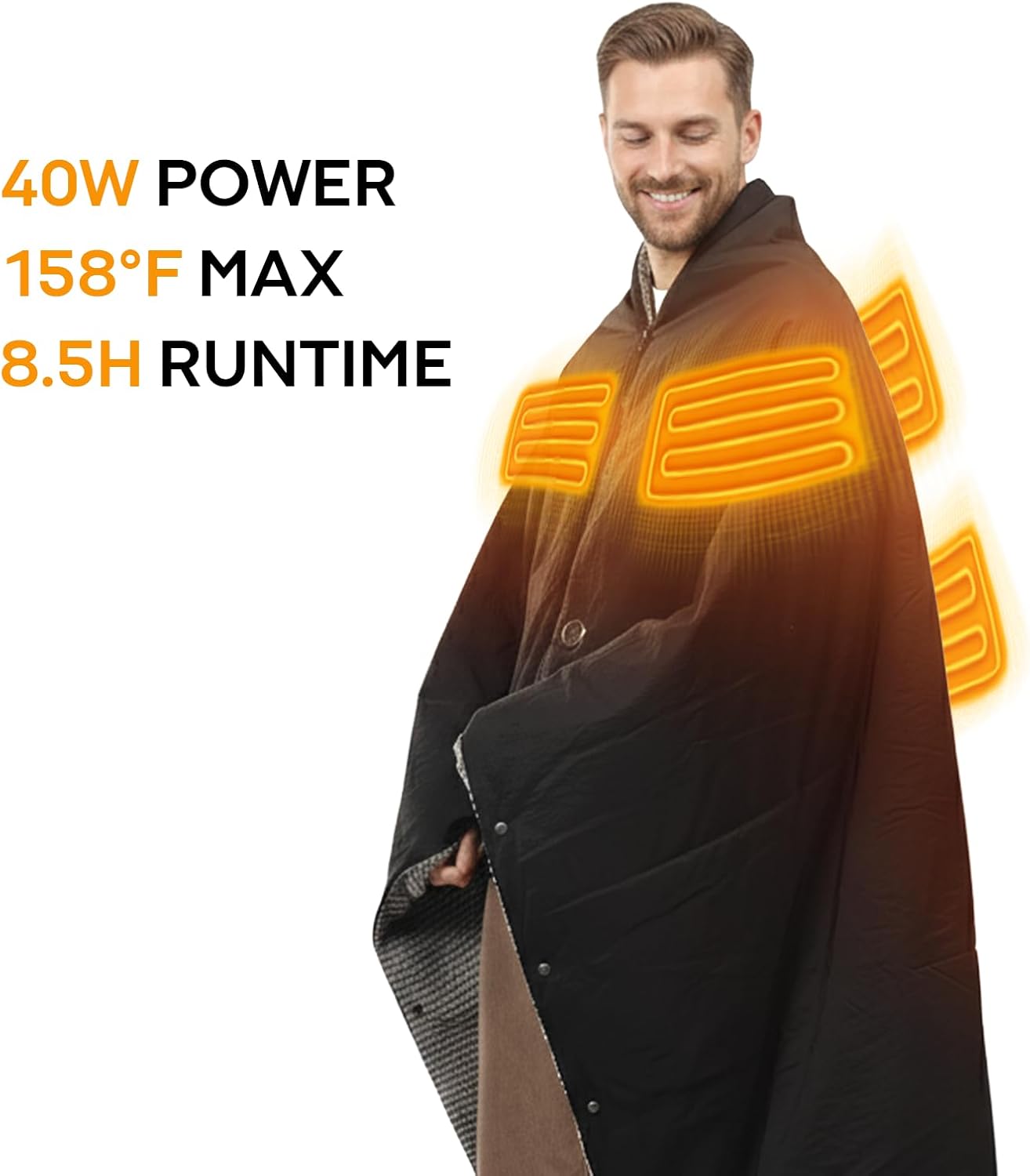 ZonLi Battery Heated Blanket Featuring 3M Thinsulate Fabric，Rechargeable 20V 40W Portable Heated Blanket with 3 Heating Levels,Includes 20000mAh Power Bank for Camping,Car,Stadium,Outdoors(Black)