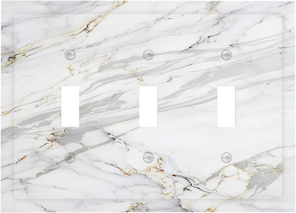 Decorative Light Switch Cover Plate Gray Gold Marble Abstract Modern Luxury 3 Gang Wall Plate Triple Toggle Switch Plate Covers Electrical Outlet Cover for Bedroom Home Decor