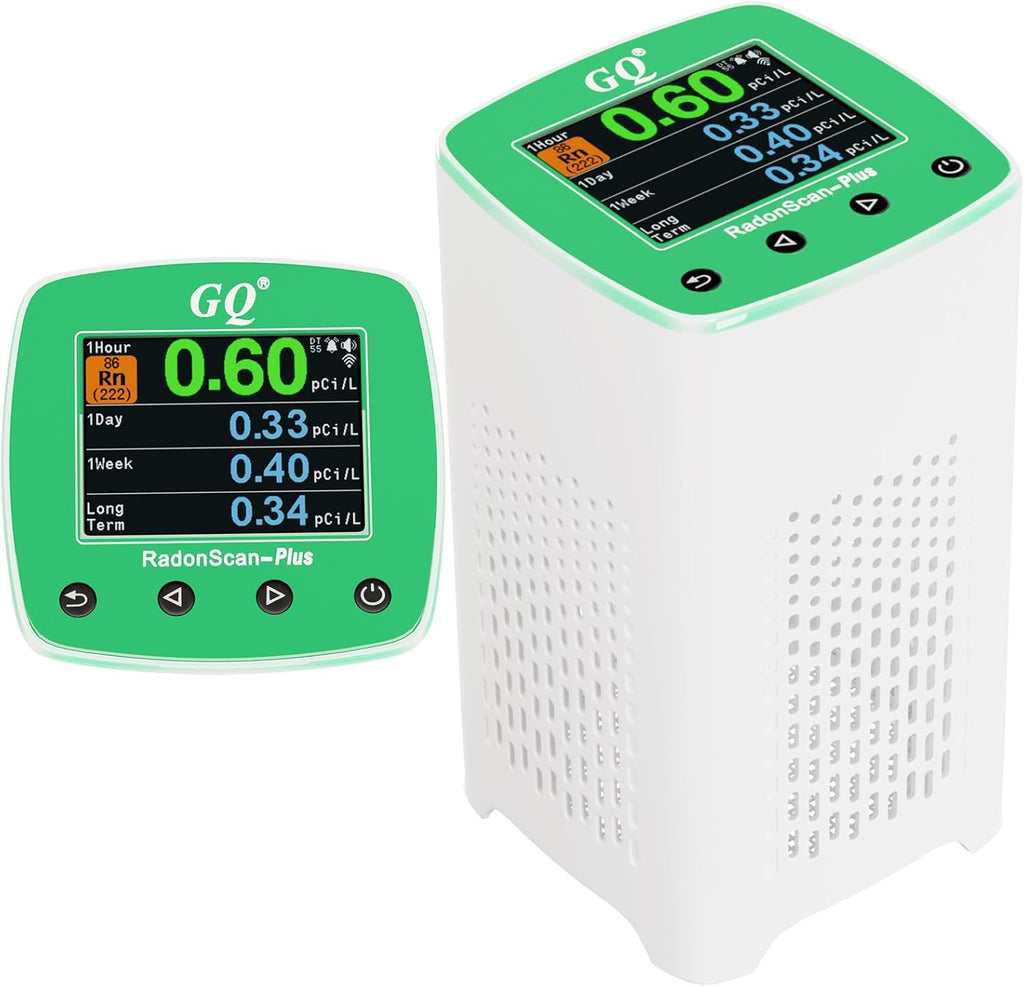 GQ RadonScan-Plus Radon Gas Digital Detector Worldwide Remote Monitoring Fast Accurate Detection Simple Color Display USA Design Real-time Data App Data Logging & Sharing