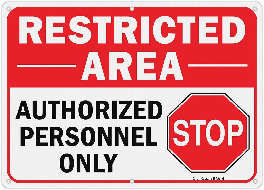 GicnKeuz Large Restricted Area Sign, 14x10 Inches Do Not Enter - Authorized Personnel Only Signs, Rust Free.40 Reflective Aluminum, Fade Resistant/Waterproof, 6 Pre-drilled Holes (1 Pack)