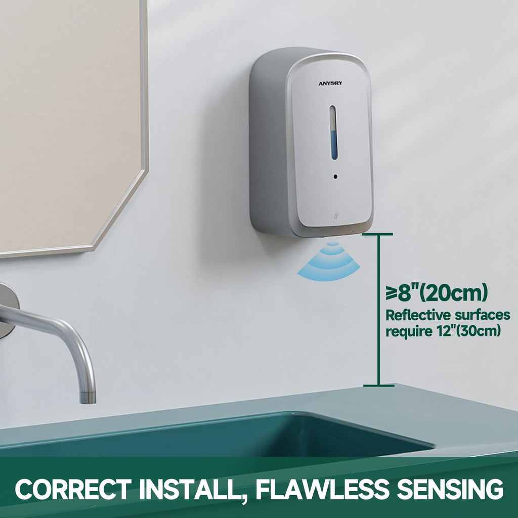Commercial Automatic Soap Dispenser Large 34oz/1000ml Capacity Wall-Mounted Touchless Liquid Dispenser for High-Traffic Restrooms, Offices, Hospitals Model AD1220S Silver