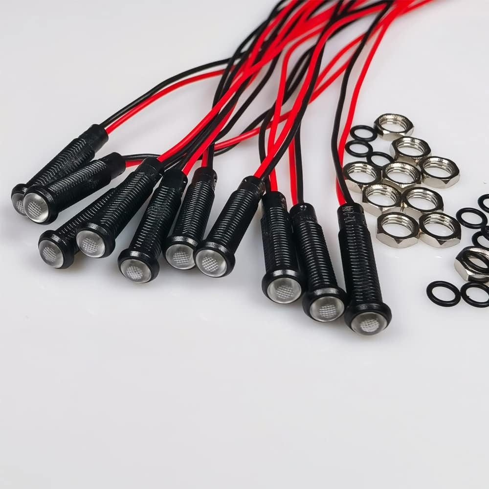 10pcs LED Plastic Indicator Pilot Light AC/DC 12-24V Mounting Hole Size 6mm(White)