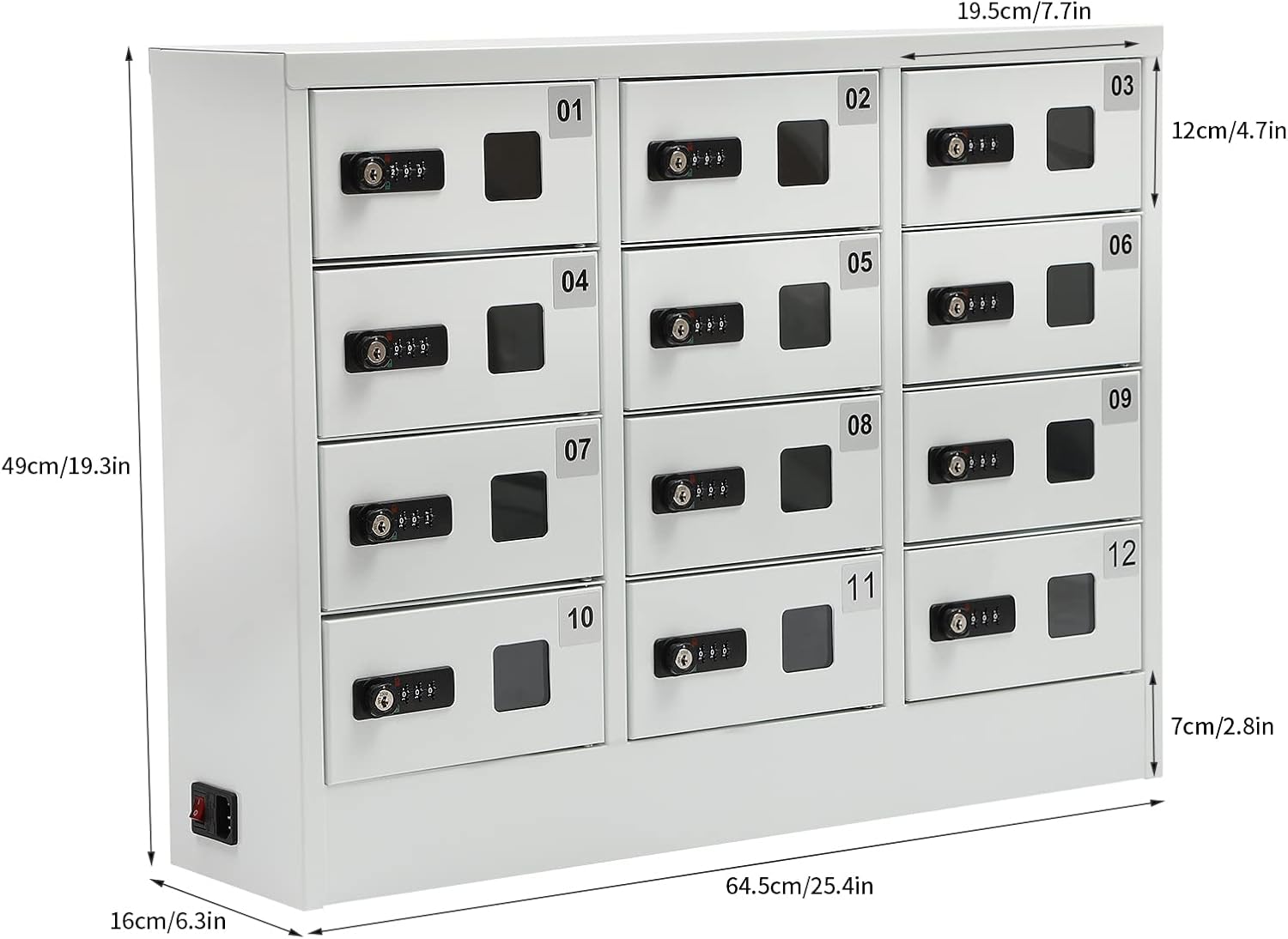 12 Slots Cell Mobile Phone Steel Locker with Combination Lock, Cellphone Charging Station with 3 in 1 Charging Ports for Most Phones, Cellphone Locker for Schools, Conference Rooms, and Offices