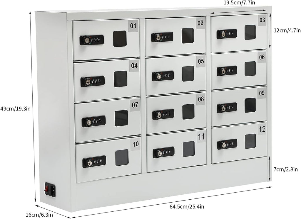 Cellphone Charging Station with Combination Lock, 12 Slots Cellphone Locker Mobile Device Phones Storage Pocket with 3-in-1 Charging Ports for Office Classroom Hotel (12 Slots)