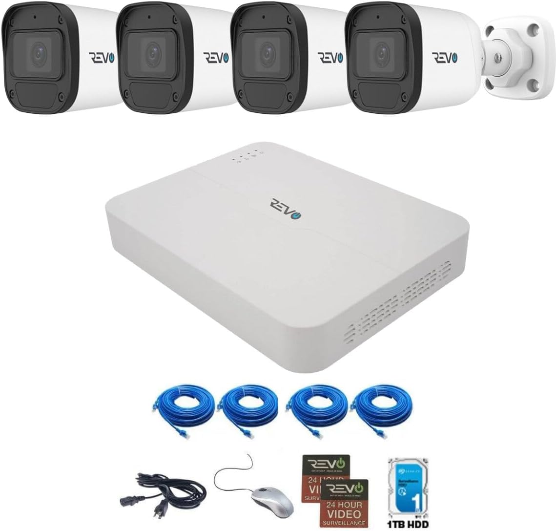 Ultra Blue Series 4CH 4K POE H.265 NVR, 1TB & 4X 2K (4MP) Indoor/Outdoor IR Cameras with Built-in Mic – Remote Access Via Pc, Mac & Phone (No Monthly Fee)