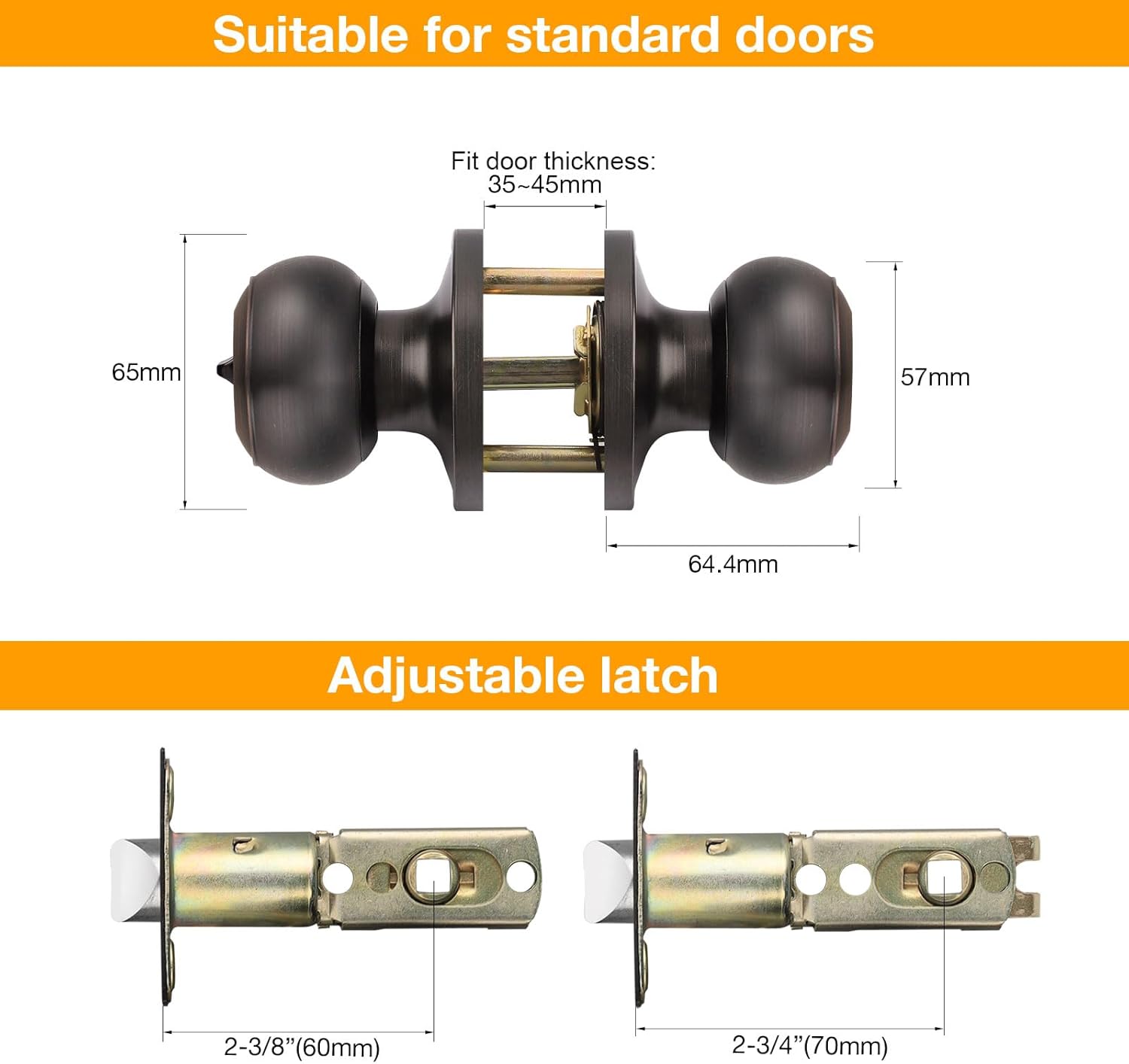 Gobrico Flat Ball Round Keyed-Alike Entry Knob for Exterior Door Oil Rubbed Bronze Finished Same Key Pack of 5