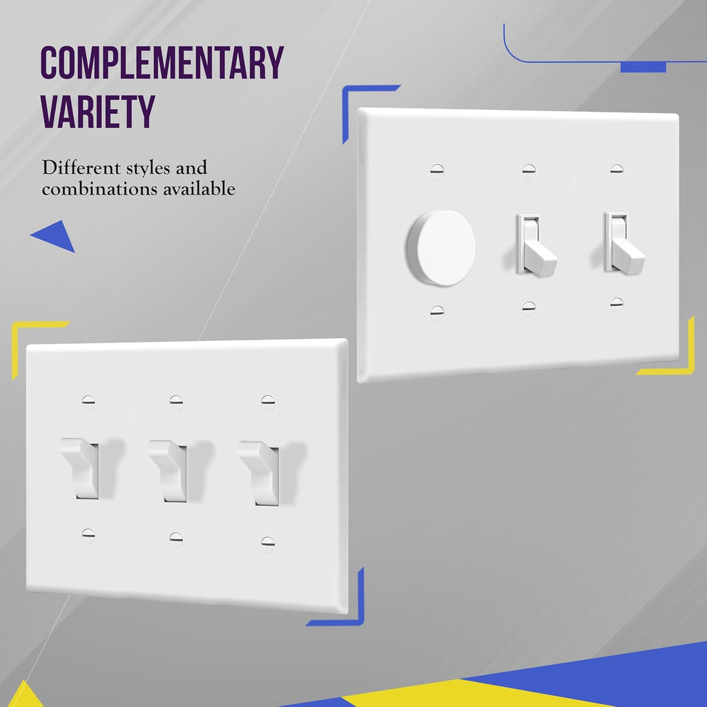 ENERLITES Triple Light Switch Wall Plate, Gloss Finish, Standard Size 3-Gang 4.50" x 6.38", Unbreakable Polycarbonate Thermoplastic, 8813-W-3PCS, White, 3 Pack