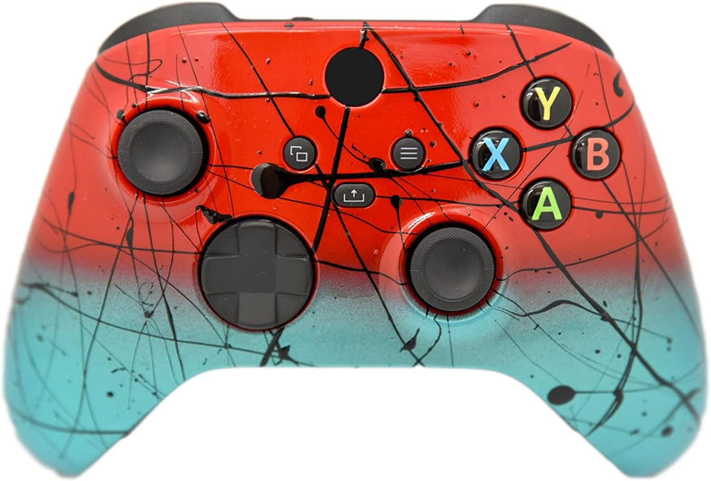 Hand Airbrushed Fade Custom Controller Compatible with Xbox Series X/S & Xbox One (Series X/S Red & Teal)