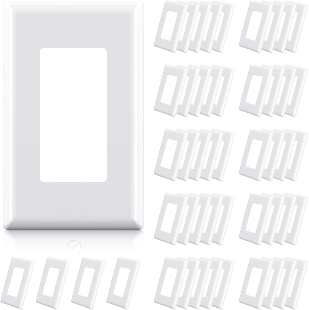 ELEGRP 1-Gang Screwless Decorator Wall Plates, Standard Size Unbreakable Thermoplastic Faceplate Cover for Decorator Receptacle Outlet Switch, UL Listed (50 Pack, Glossy White)