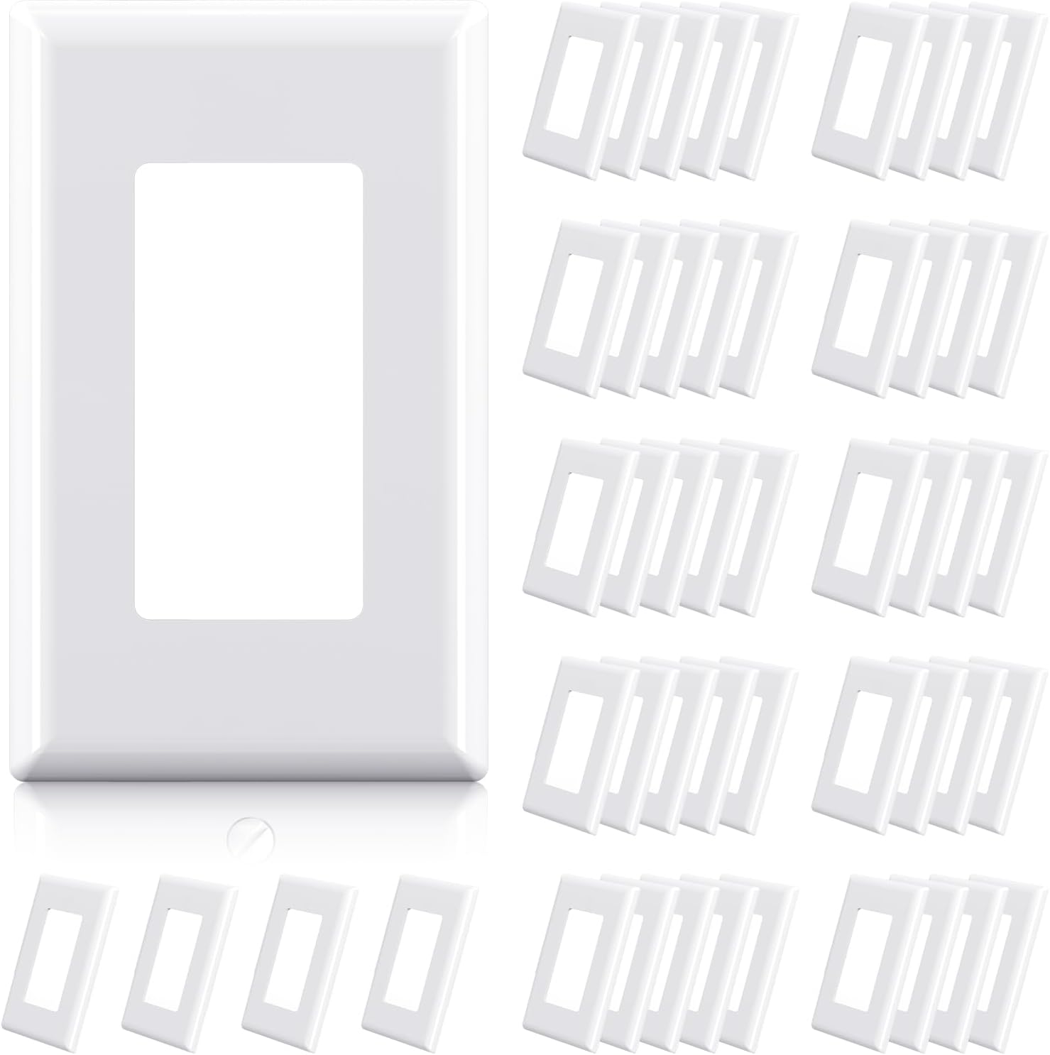 ELEGRP 1-Gang Screwless Decorator Wall Plates, Standard Size Unbreakable Thermoplastic Faceplate Cover for Decorator Receptacle Outlet Switch, UL Listed (50 Pack, Glossy White)