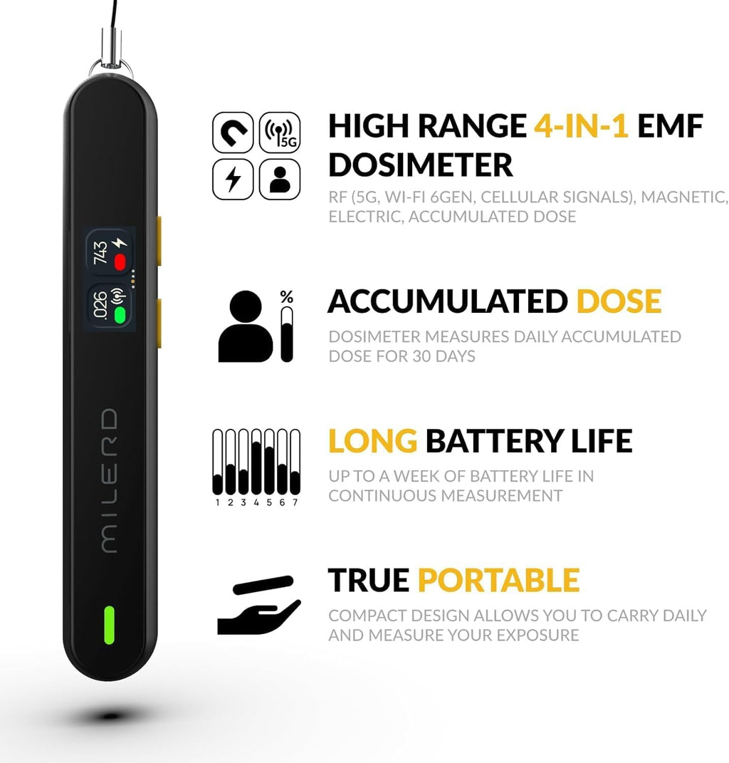 EMF Detector Rechargeable Radio Frequency Electromagnetic Field Radiation Meter 4-in-1 Handheld Digital Cell Phone 5g Detector with Dosimeter Mobile and WiFi Signal Strength Meter (Light Black)