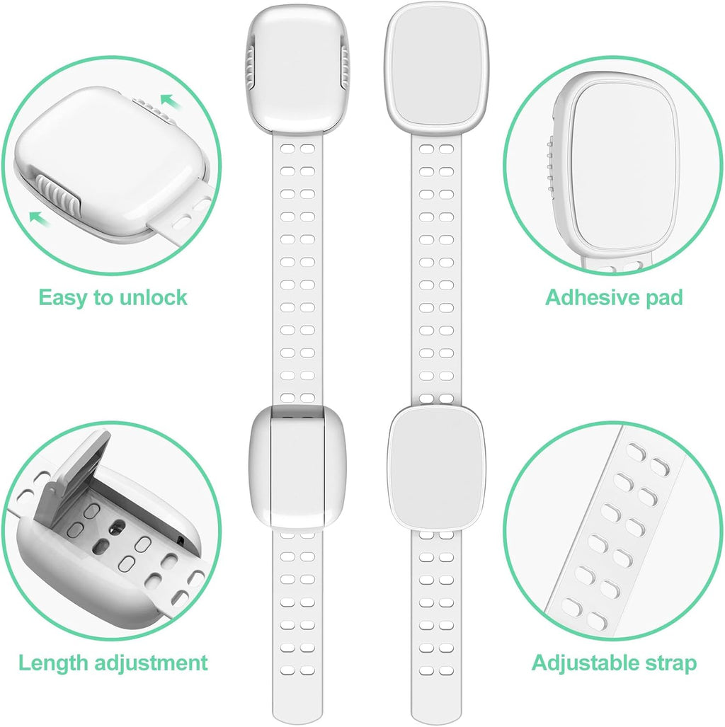 6 Pack Baby Proofing Cabinet Locks, Child Safety Locks with Adjustable Strap Latches for Cabinets and Drawers,Door,Dishwasher,Fridge,Toilet Seat,Cupboard,Trash Can,Washer (White)
