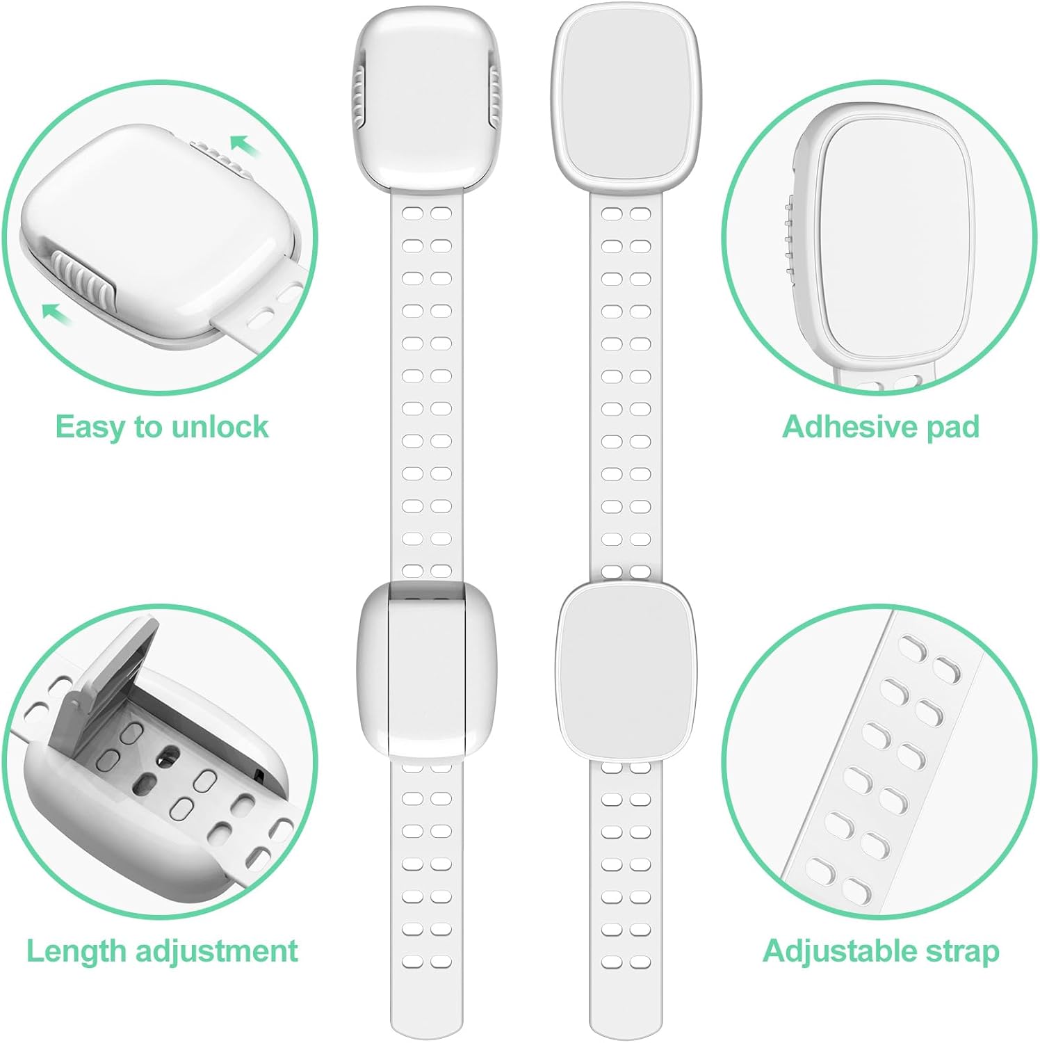 6 Pack Baby Proofing Cabinet Locks, Child Safety Locks with Adjustable Strap Latches for Cabinets and Drawers,Door,Dishwasher,Fridge,Toilet Seat,Cupboard,Trash Can,Washer (White)