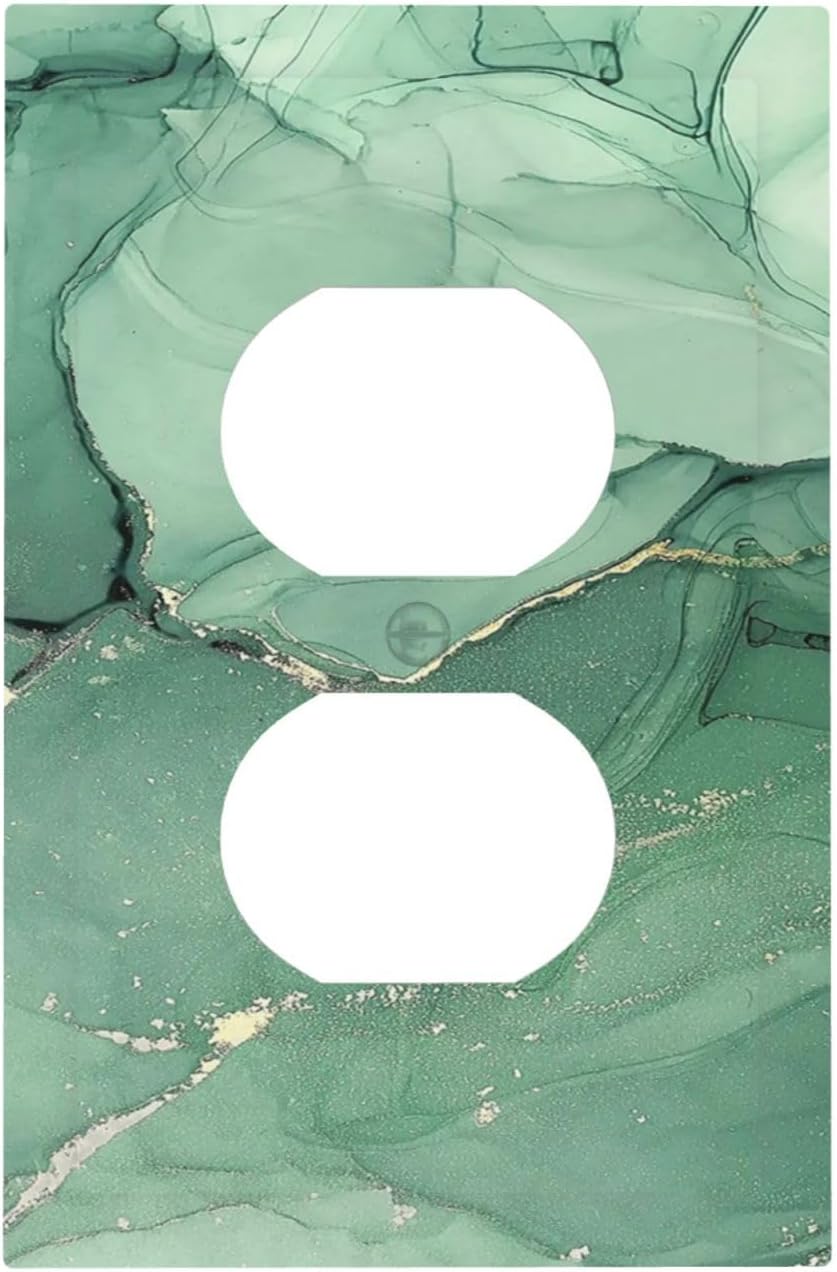 Outlet Covers Simple Green Marble 1 Gang Duplex Wall Plate Decorative Switch Plates Electrical Receptacle Faceplate Light Switch Cover for living Room Office Decor