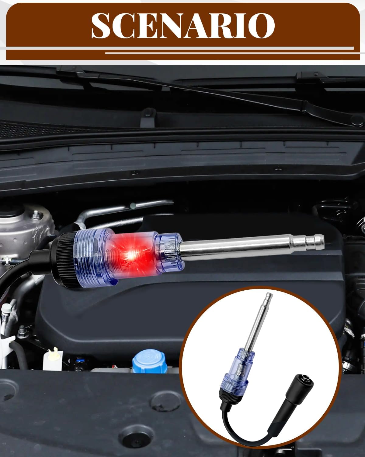 Inline Spark Plug Tester, Plug-in Engine Ignition Tester Armature Diagnostic Tool, Small & Big Internal/External Engines Accessories for Automotive, Car, Lawn Mower, Motorcycle