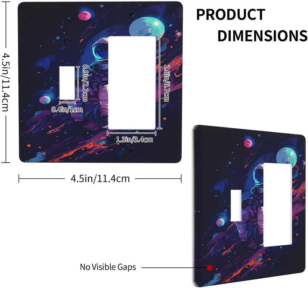 Purple Space Astronaut Planet Decorative Double Gang 1 Gang Wall Plate Cover Single Toggle Rocker Combination Light Switch Cover Plate Jumbo Switch Cover Plate for Bedroom Decor