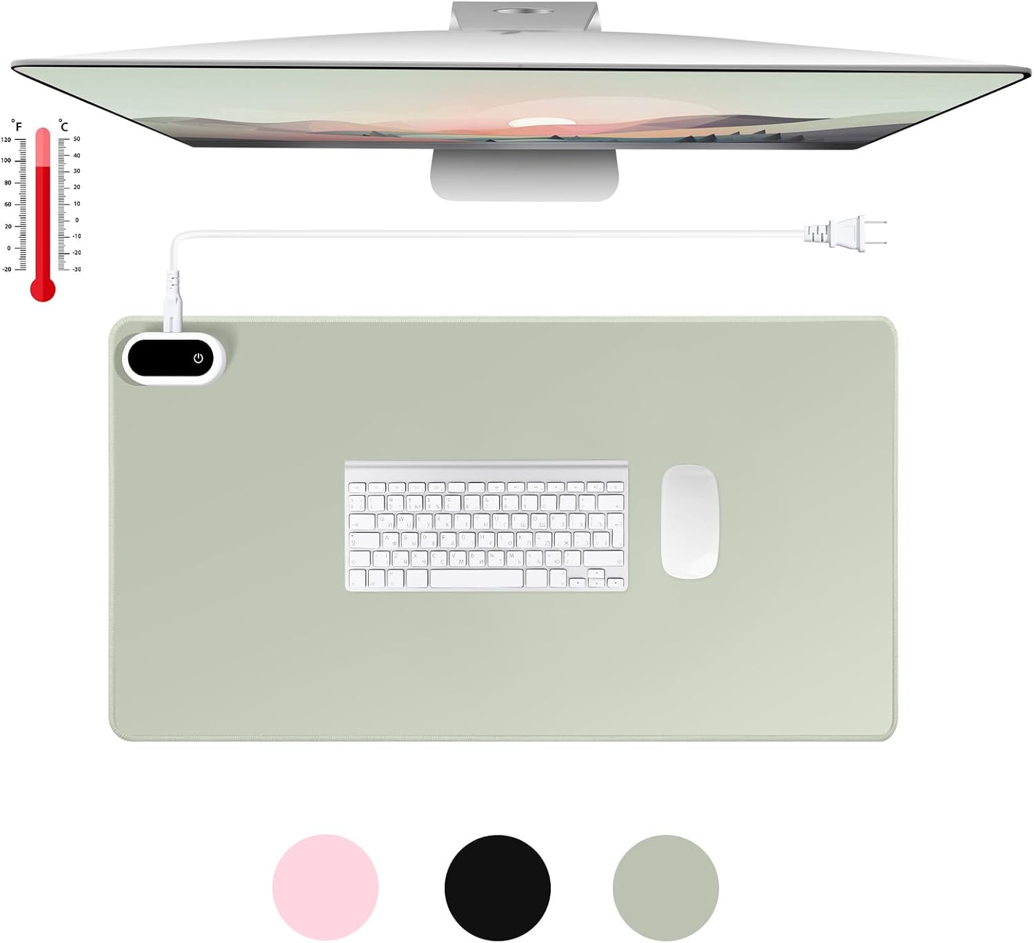 Konohan Heated Large Desk Mat PU Leather Warm Mouse Pad with 5 Heating Level & 4 Hour Auto Shut-Off Heating Keyboard Pad Warmer Gaming Mice Mat Only Supports 110v(Gray-Green Color,23.6"x 14.2")